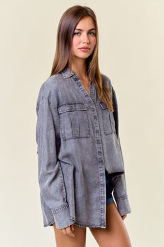 Simplify Life Button Up Denim Shirt