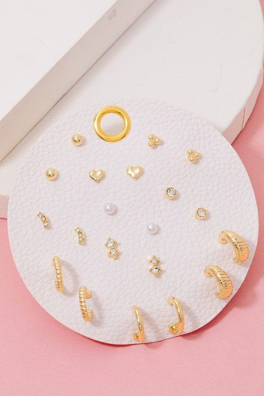 Pearl Heart Stud & Hoop Earring Set