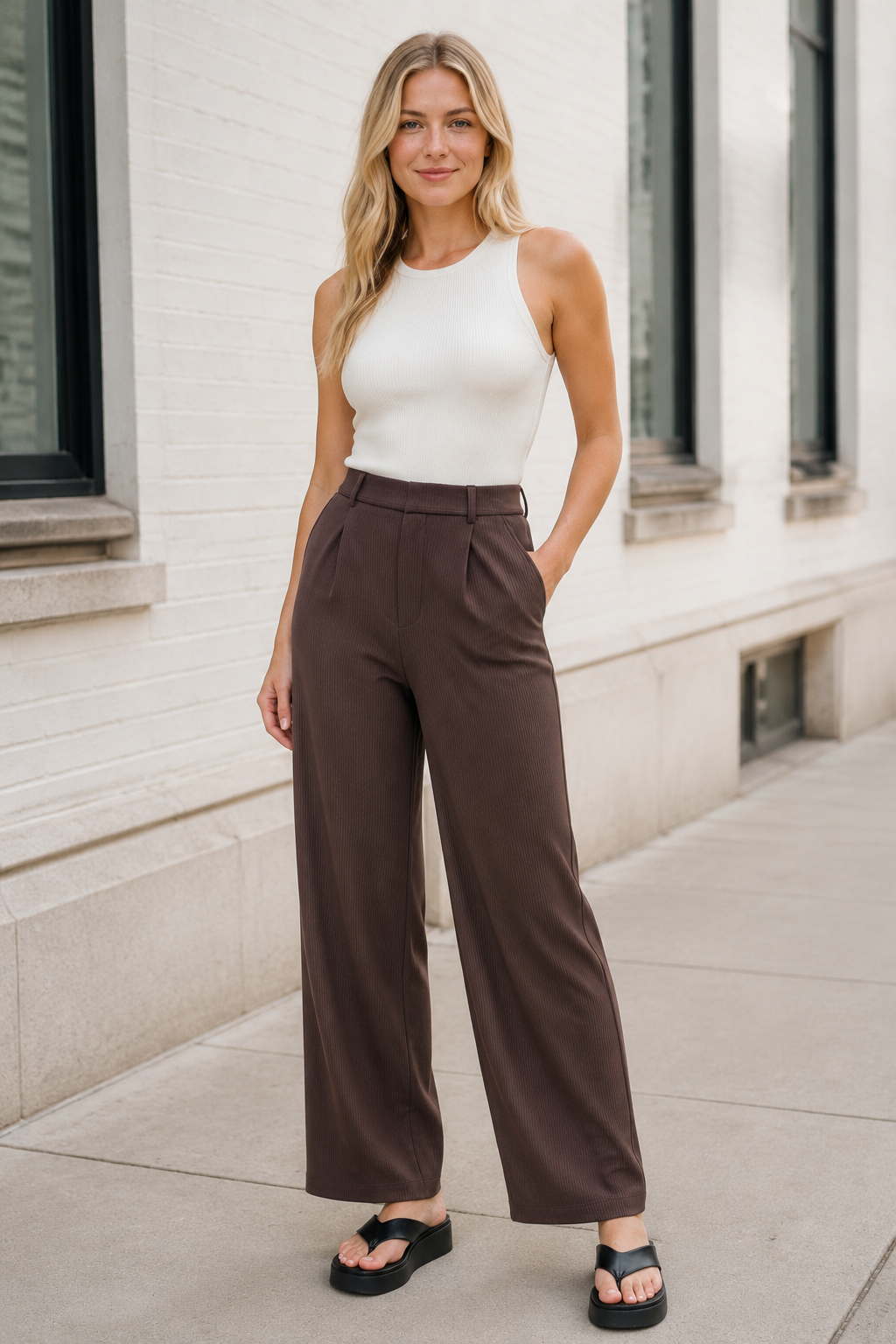 Ribbed Wide Leg Trousers
