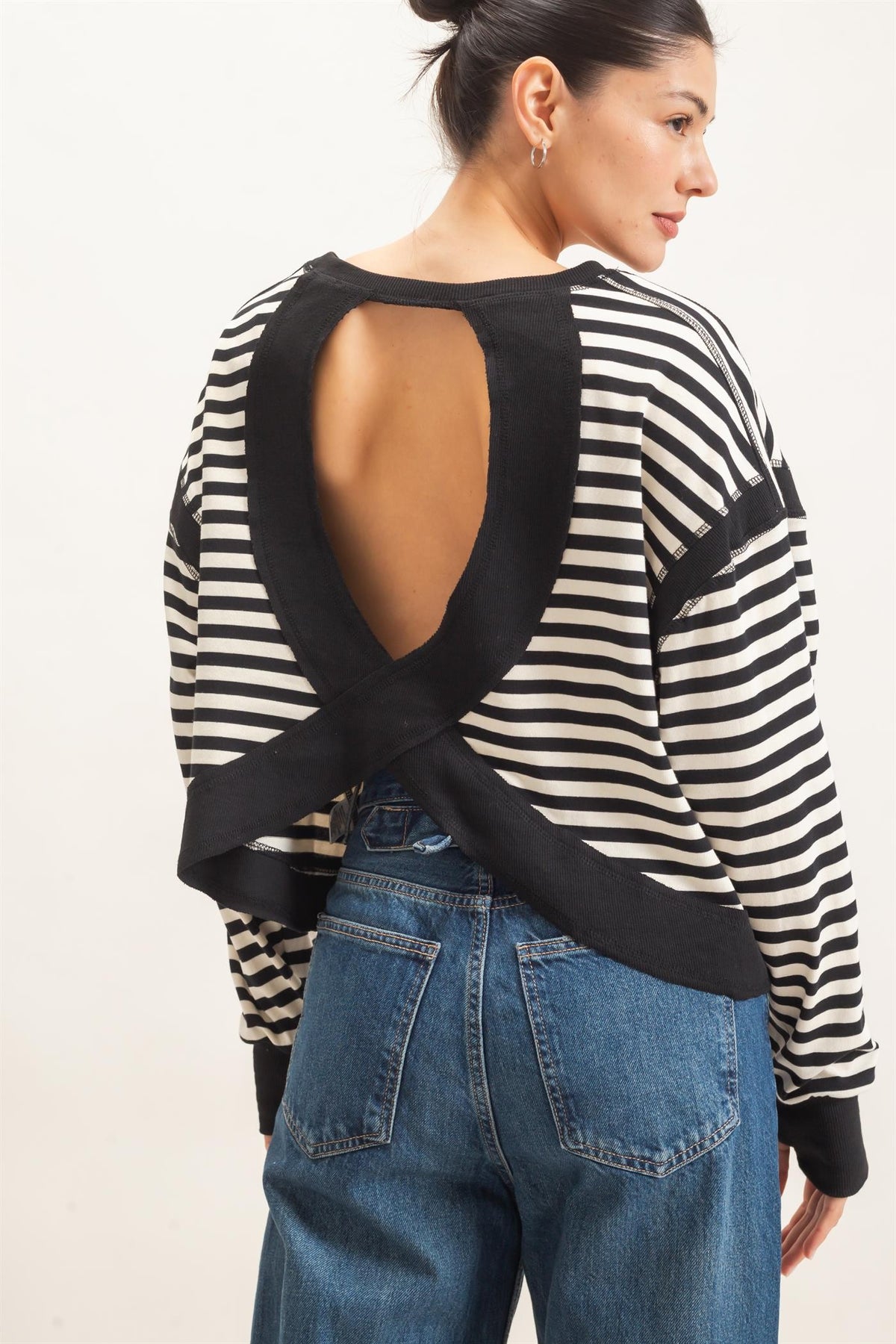 Relaxed Stripe Cropped Knit Top