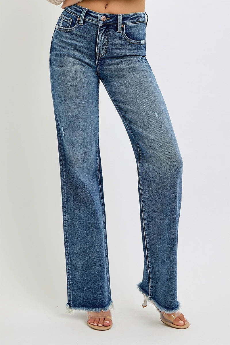 Risen Jeans - 34" Inseam Tummy Control High Rise Long Straight Jeans- 2 Colors!