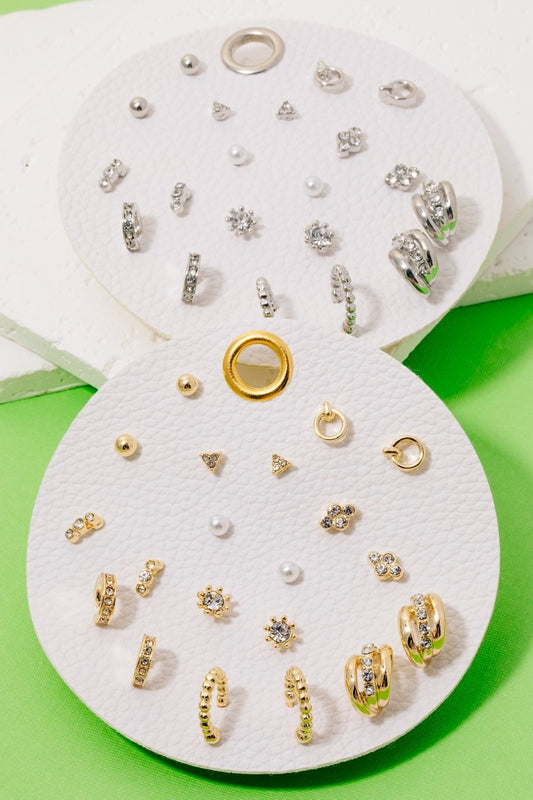 Pearl & Gem Stud and Hoop Earring Set- 2 Colors!