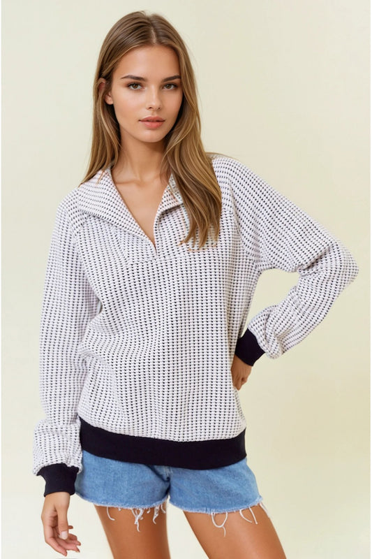 Two-Tone Cotton Waffle Knit Top