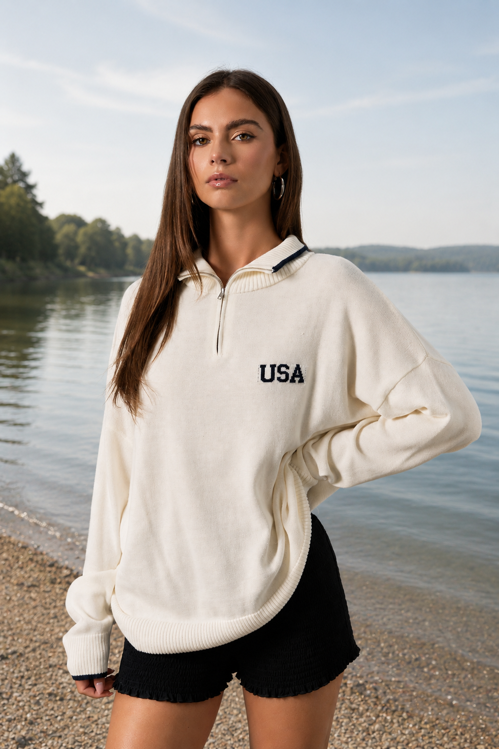 USA Flag Half Zip Sweater