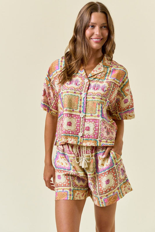 Groovy Gal Paisley Patch Button Up Top