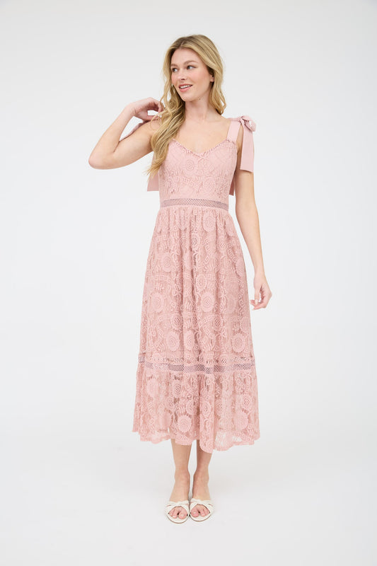 Elegant Power Lace Sleeveless Midi Dress