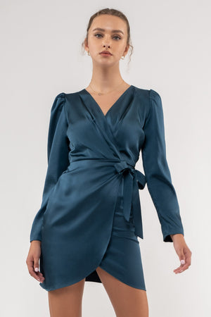 Idonea Satin Wrap Mini Dress- 2 Colors!.