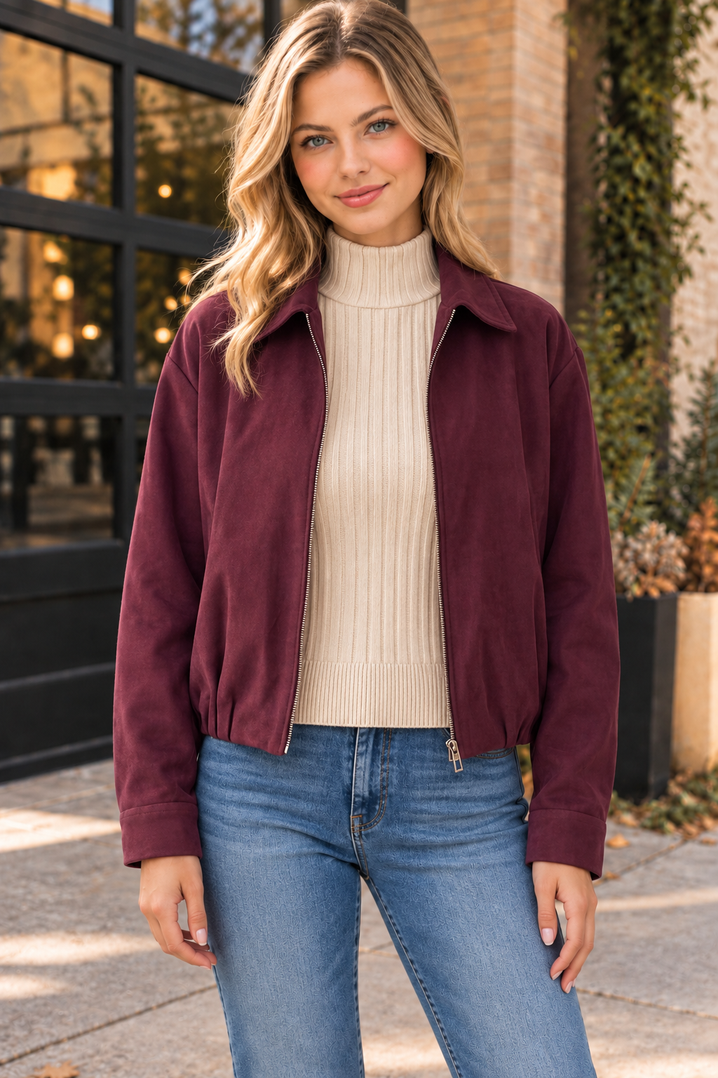Collared Zip Up Bomber Jacket