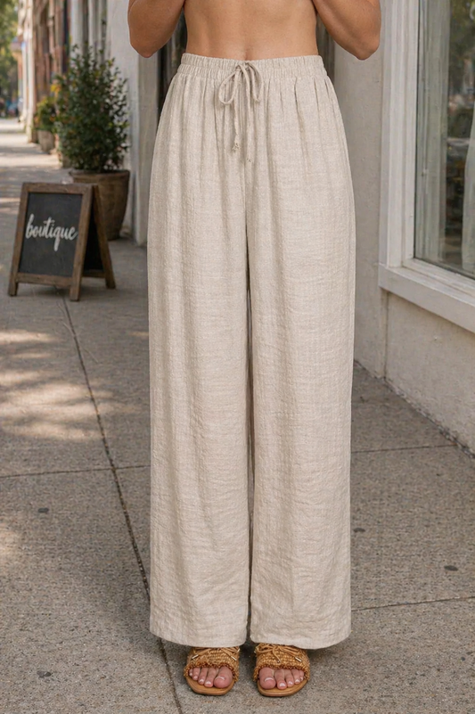 Crinkle Knit Wide Leg Pants