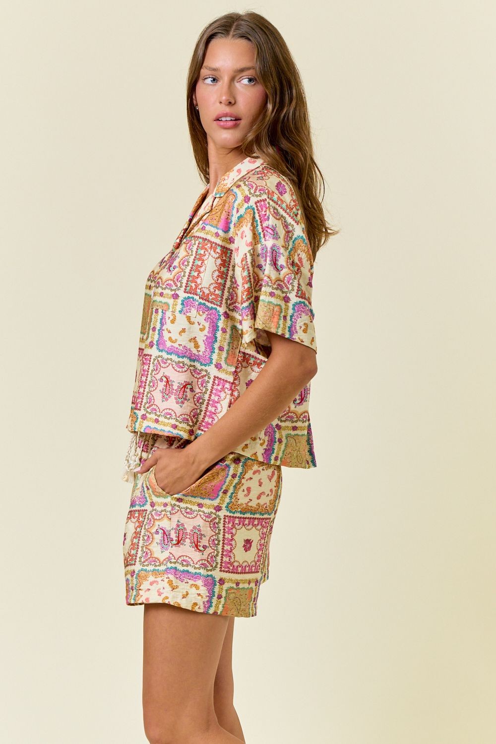 Groovy Gal Paisley Patch Button Up Top