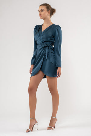 Idonea Satin Wrap Mini Dress- 2 Colors!.