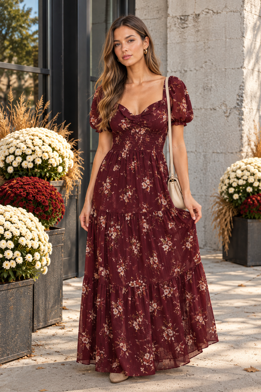 Ditsy Floral Smocked Midi Dress