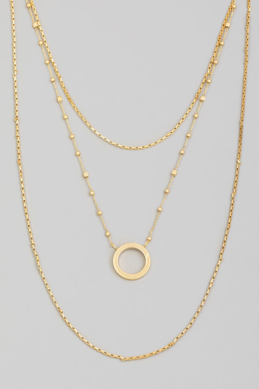 Ring Pendant Layered Chain Necklace