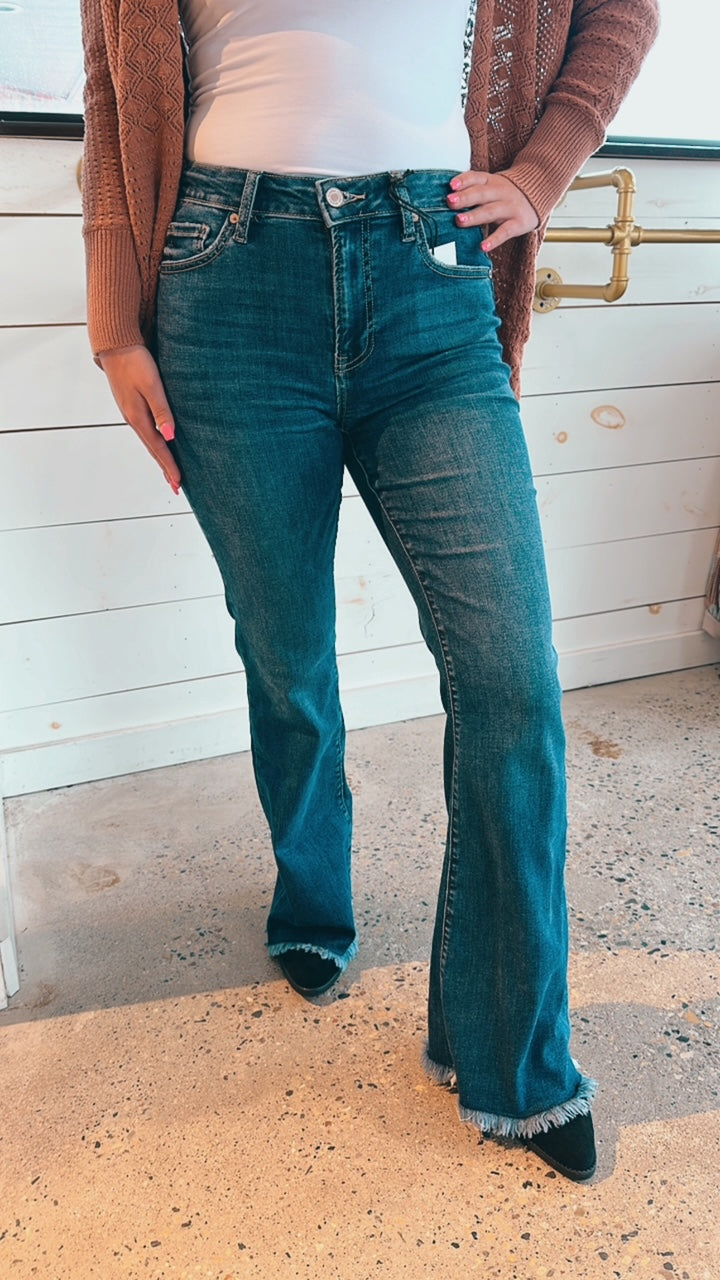 High Rise Fringe Bell Bottom Jeans