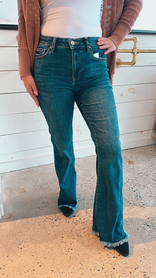 High Rise Fringe Bell Bottom Jeans