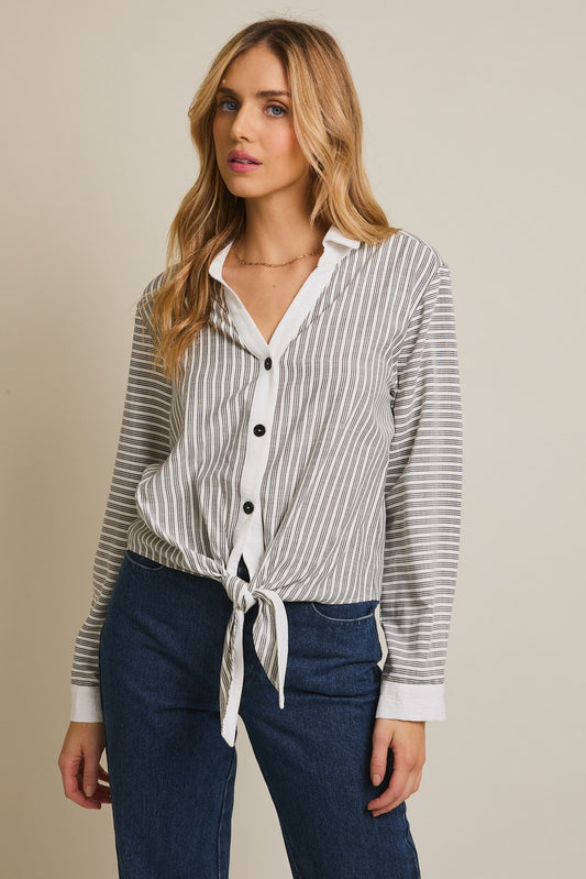 Gwen Button Up Tie Front Stripe Shirt
