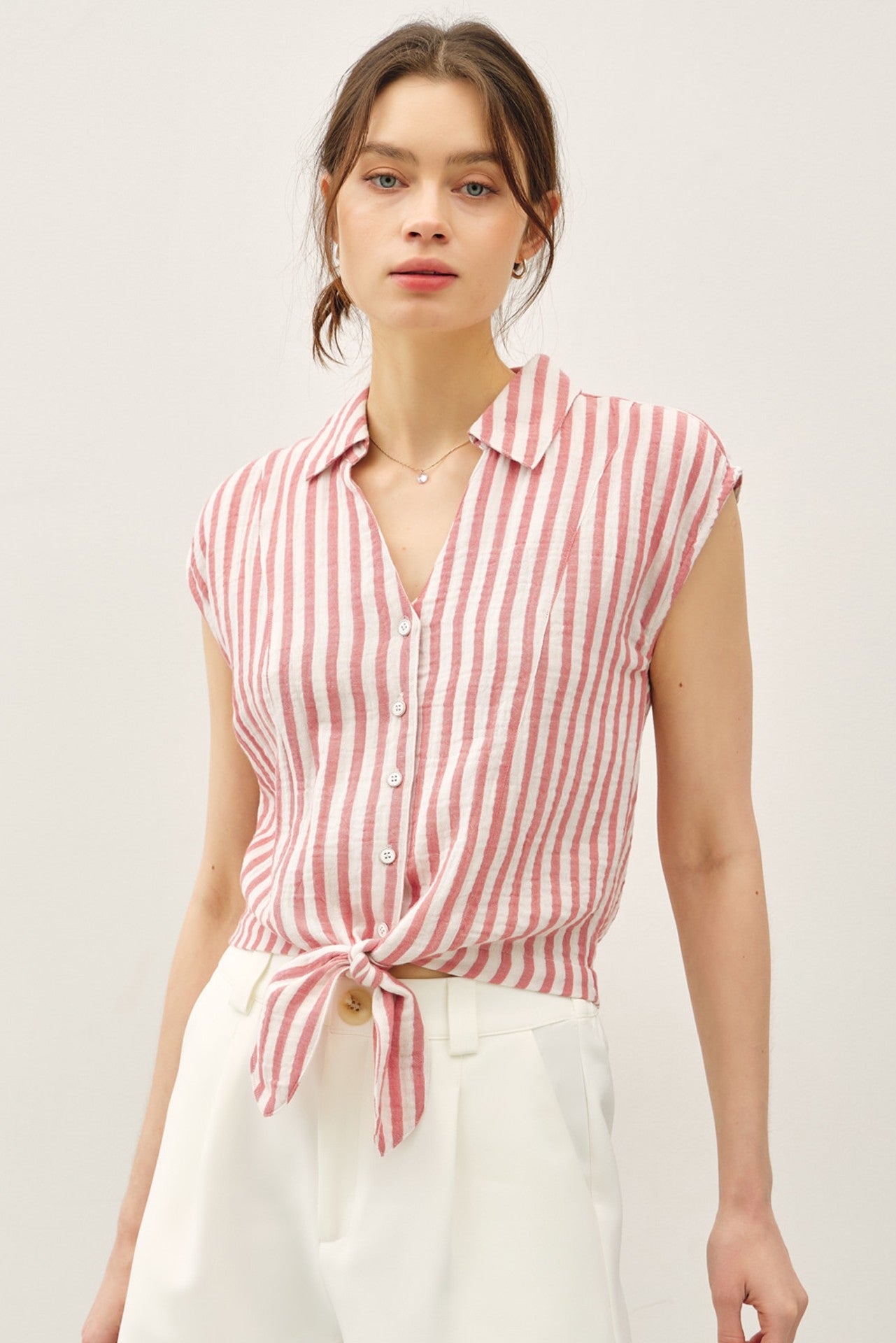Boardwalk Prep Striped Gauze Front Tie Top