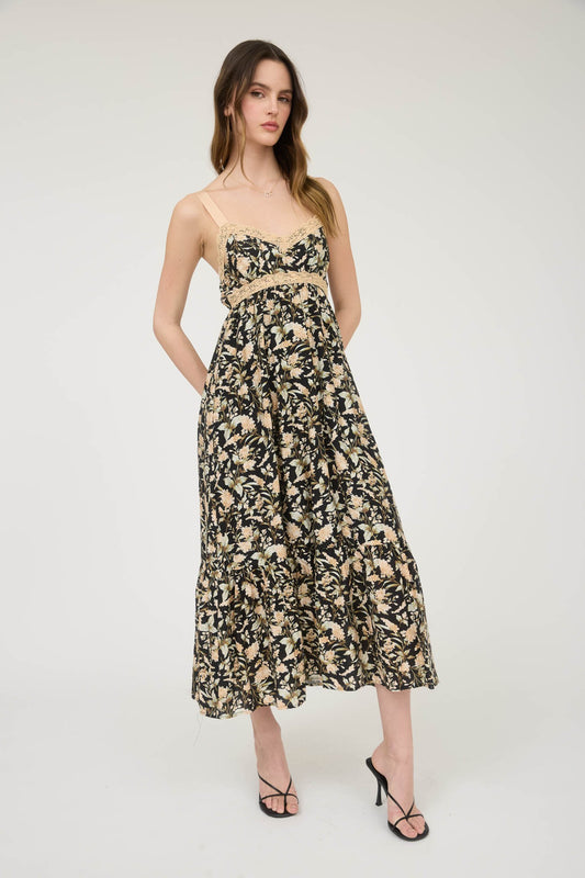 Compelling Looks Floral Lace Trim Maxi Dress