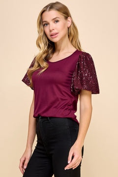 Fashion Express Sequin Sleeve Top- 2 Colors!.