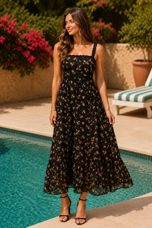 Ditsy Floral Chiffon Midi Dress