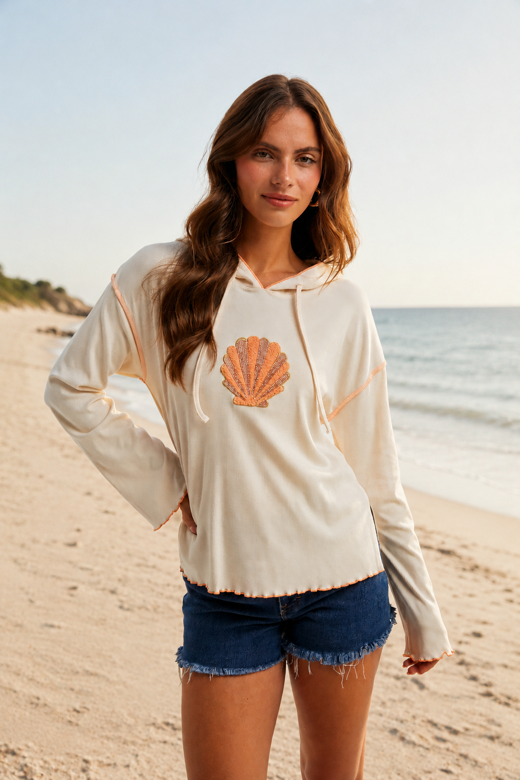 Seashell Cabbage Hem Rib Hoodie