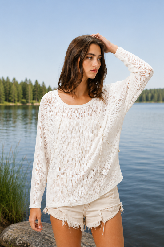 Waffle Knit Stitch Detail Top