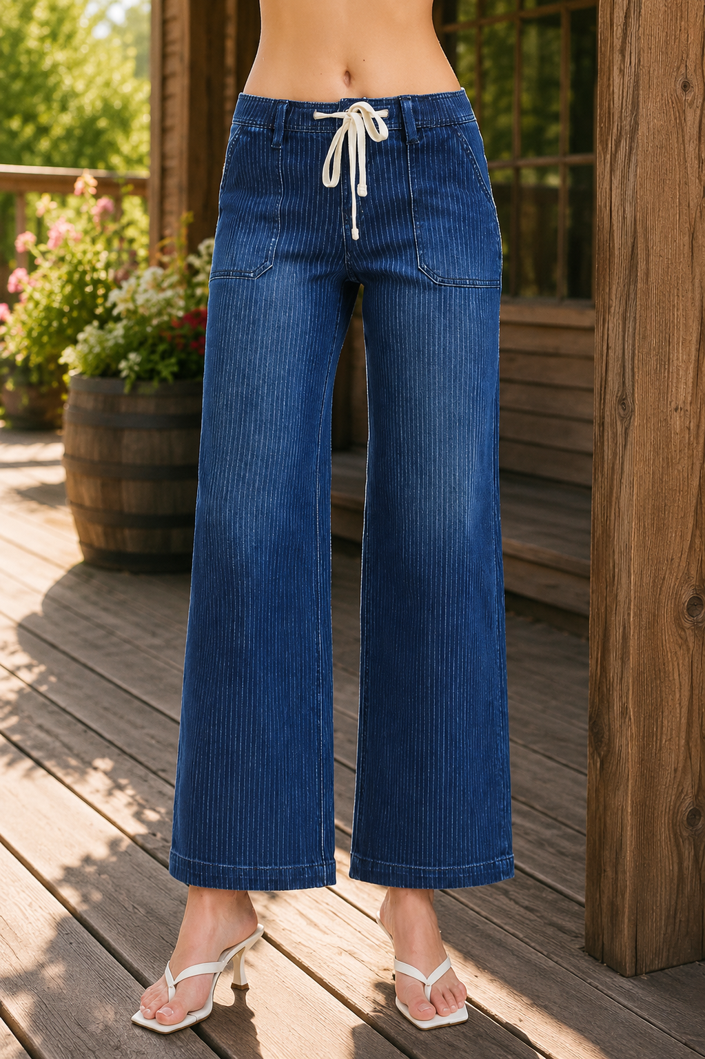 Risen Jeans Slouchy Drawstring Wide Leg Jeans