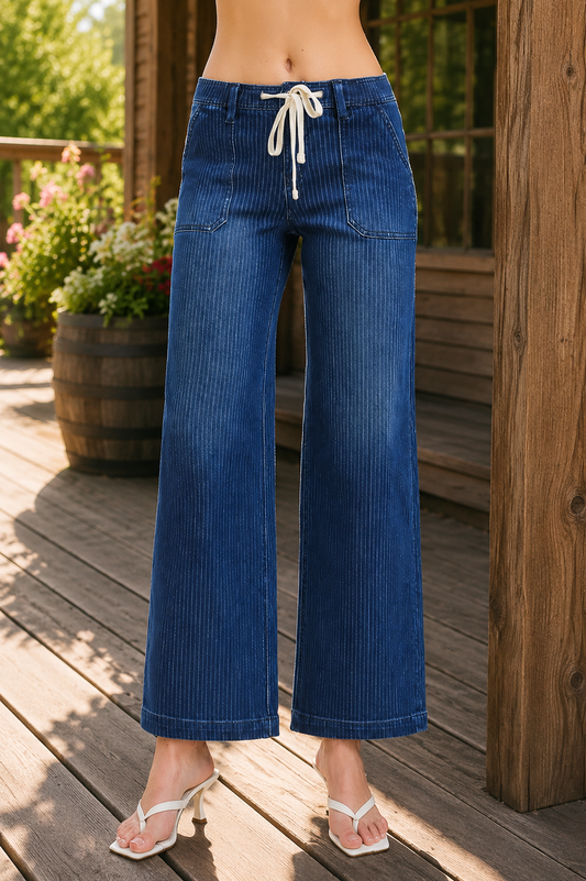 Risen Jeans Slouchy Drawstring Wide Leg Jeans