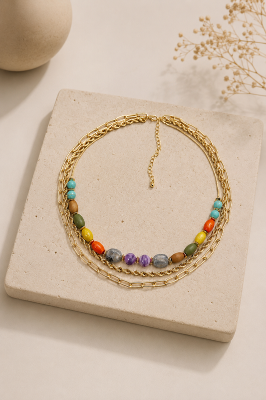 Natural Bead Layered Statement Necklace