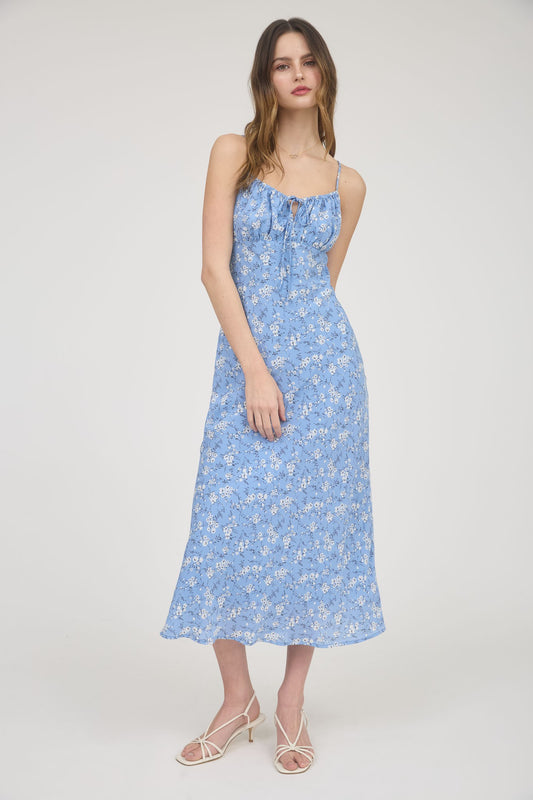 Blooming Affair Floral Front Tie Midi Dress
