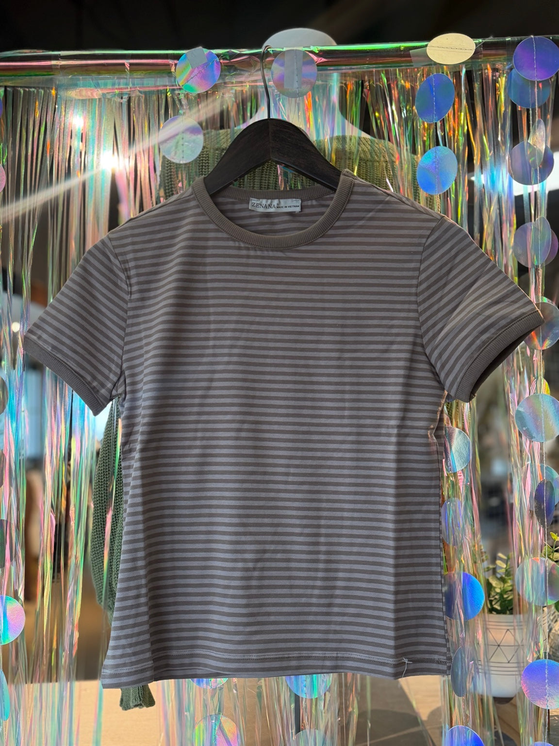 Striped Contrast Trim Rib Tee