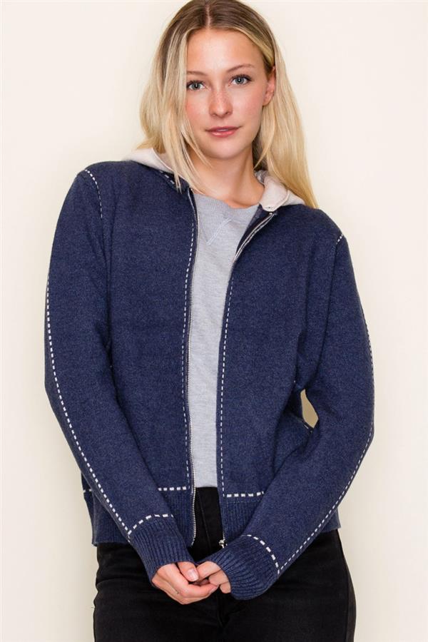 Sitched Cardigan With Detachable Hood