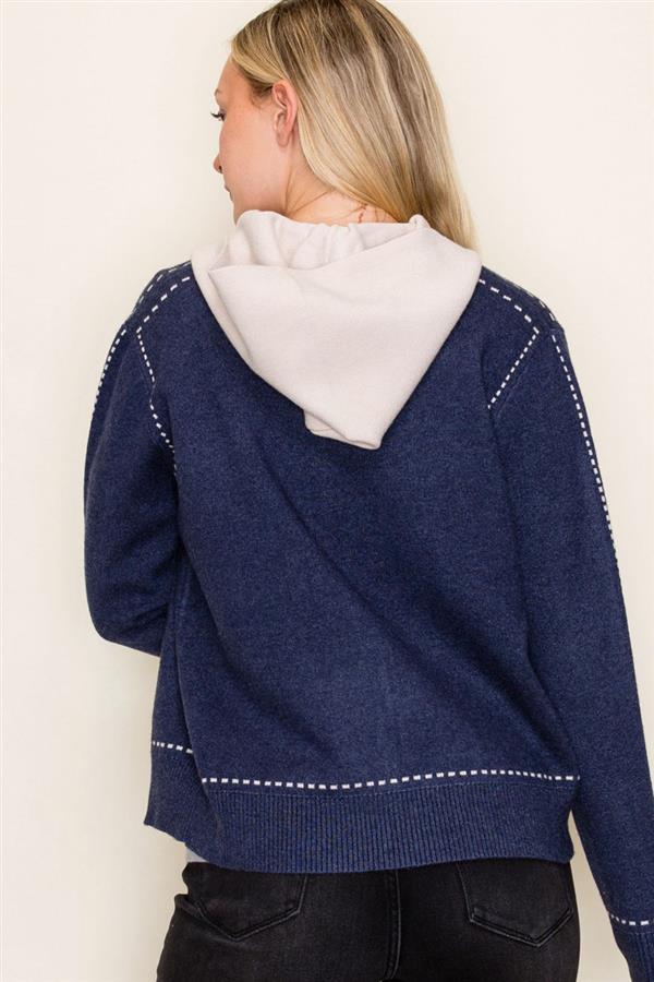 Sitched Cardigan With Detachable Hood