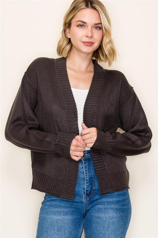 Chic Waffle-Textured Cardigan