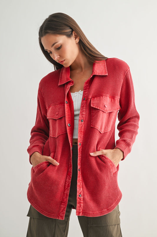 Waffle Knit Button Down Shacket- 4 Colors!