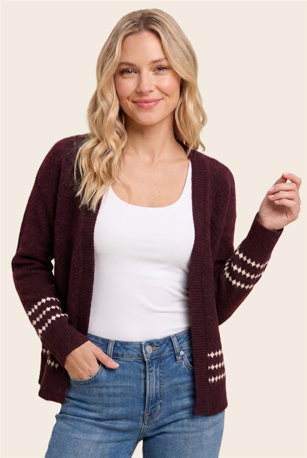 Diamond Stripe Open Front Cardigan