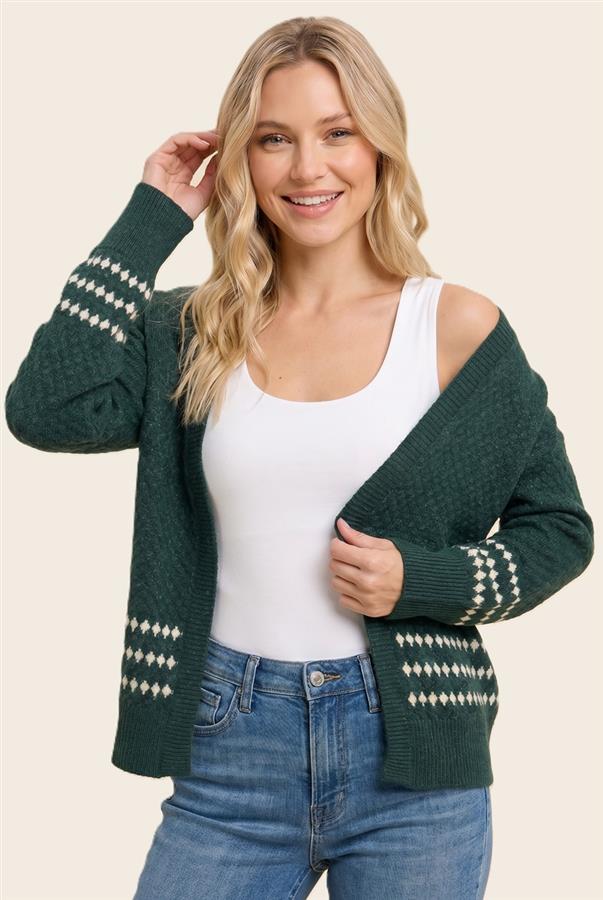 Diamond Stripe Open Front Cardigan