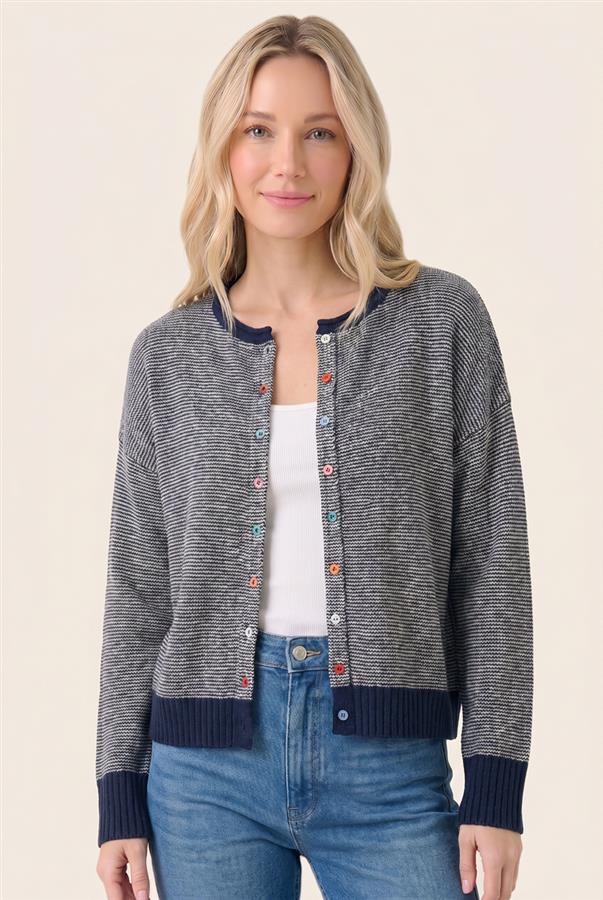 Multicolor Button Crewneck Cardigan