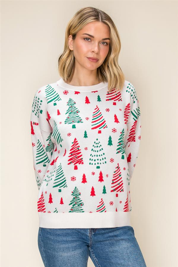 Christmas Tree Jacquard Knit Sweater