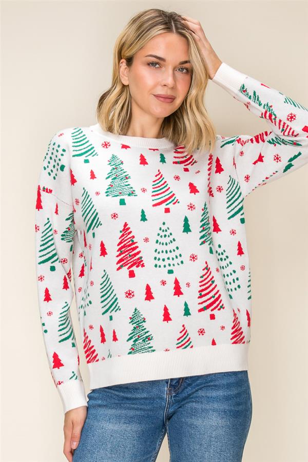 Christmas Tree Jacquard Knit Sweater