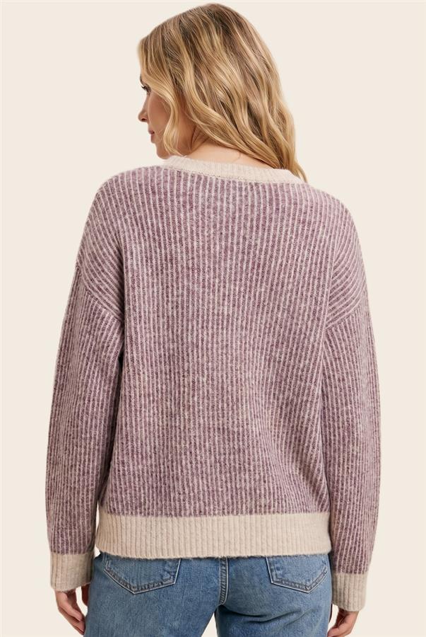 Two Tone Fuzzy Ribbed Sweater