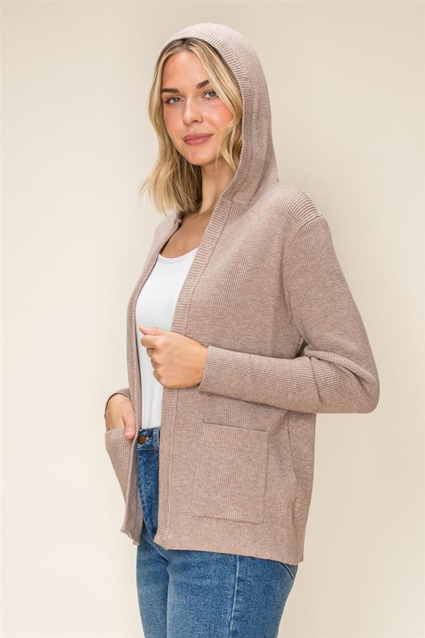 Waffle Knit Hooded Cardigan
