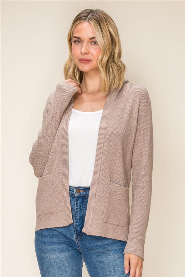 Waffle Knit Hooded Cardigan