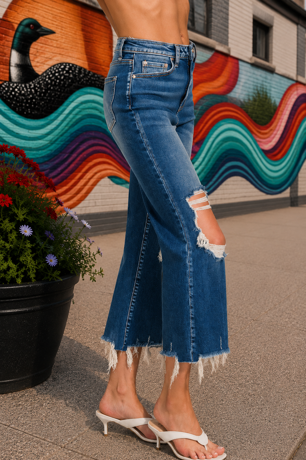Distressed Raw Hem Crop Jeans