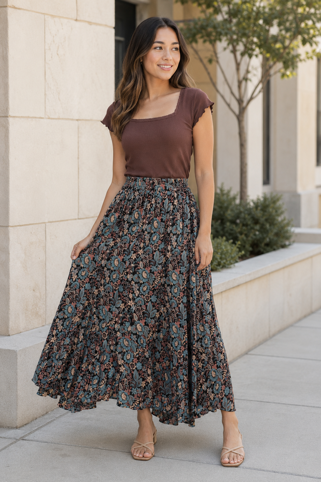 Floral Tiered Maxi Skirt