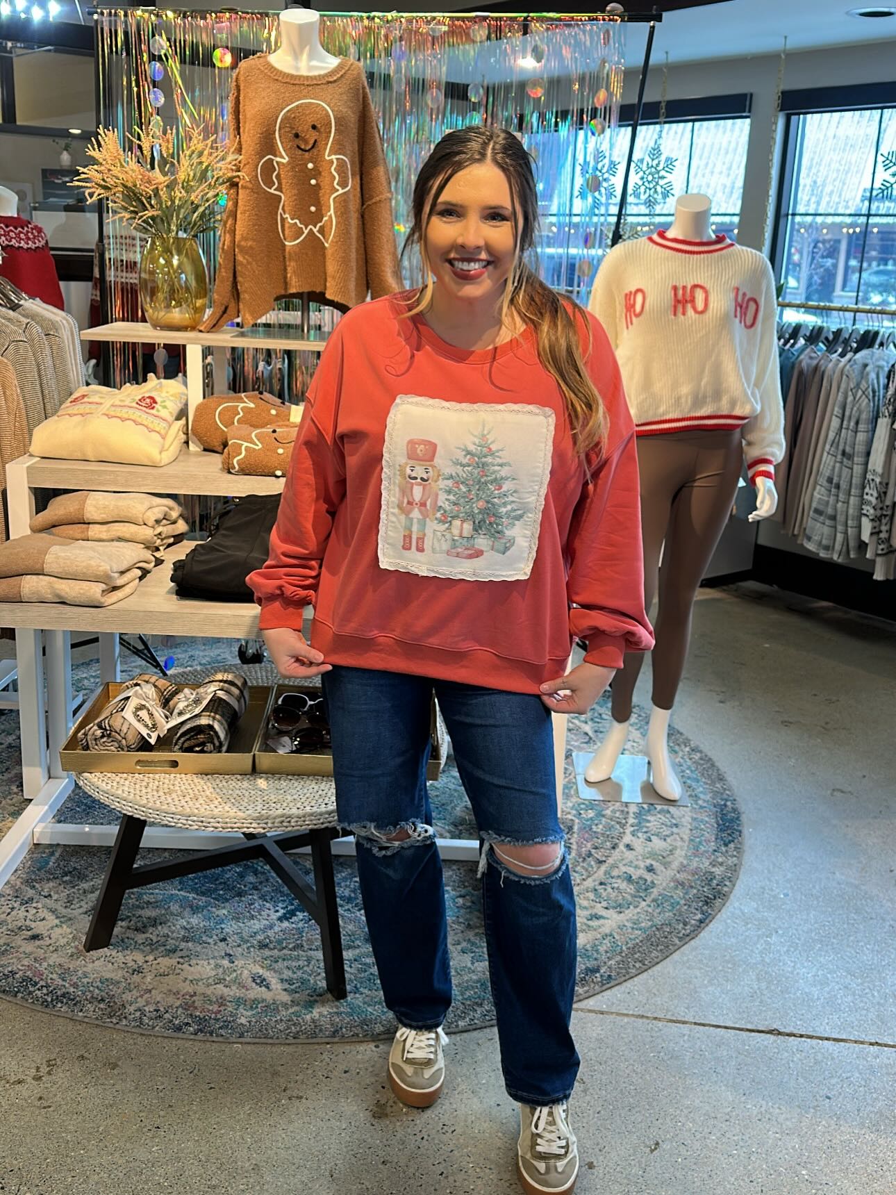 Christmas Printed Corduroy Patch Sweatshirt