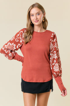 Sally Floral Sleeve Knit Top