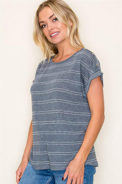 Stripe A Pose Button Shoulder Stripe Top