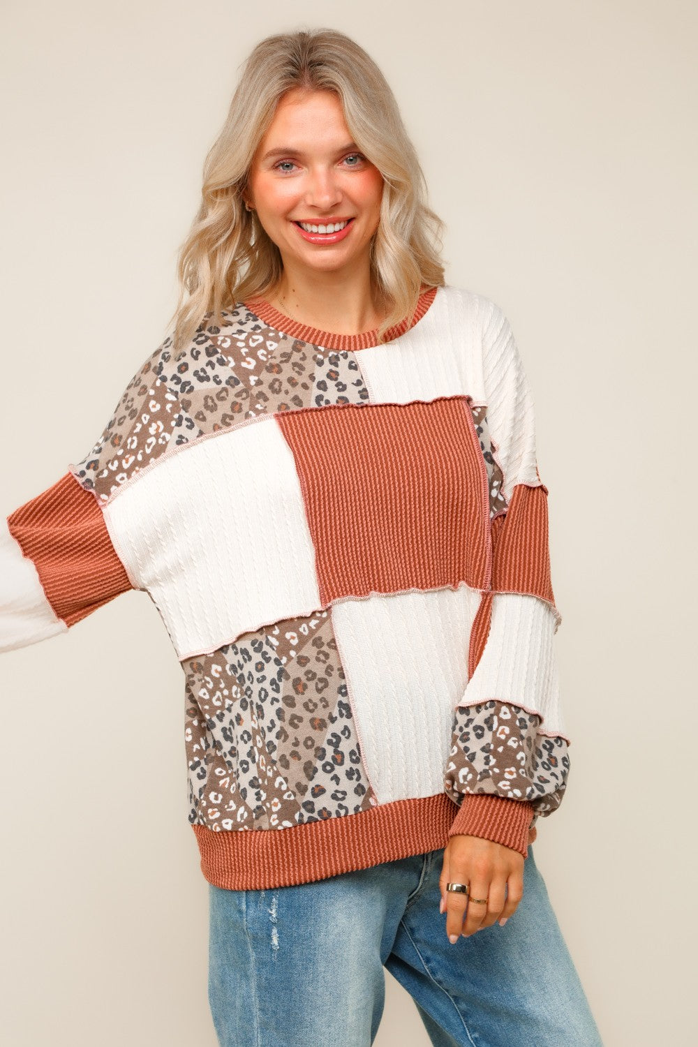 Reign Cable Knit Leopard Pullover