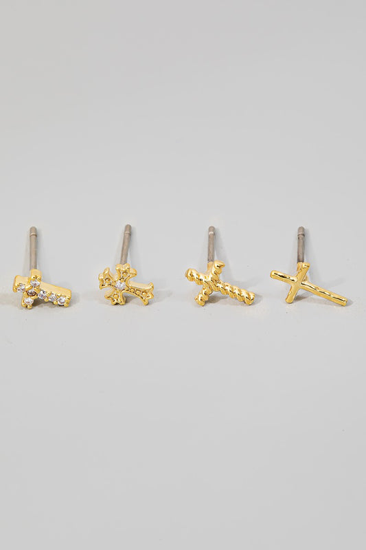 Mixed Cross Earring Stud Set